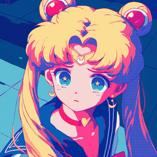 Sailor Moon-inspired pixel art avatar with retro animation.