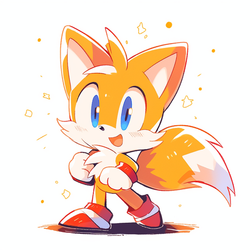 Chibi-style artwork of Tails from Sonic the Hedgehog, designed with a Nintendo-inspired aesthetic.