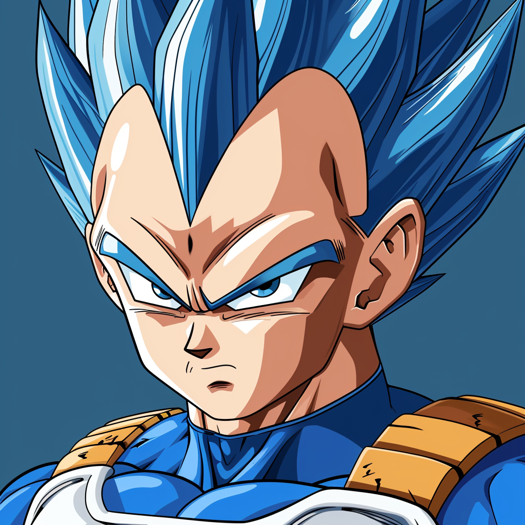 Profile picture of animated character with spiky blue hair and a confident expression, tagged as Vegeta from Dragon Ball series.