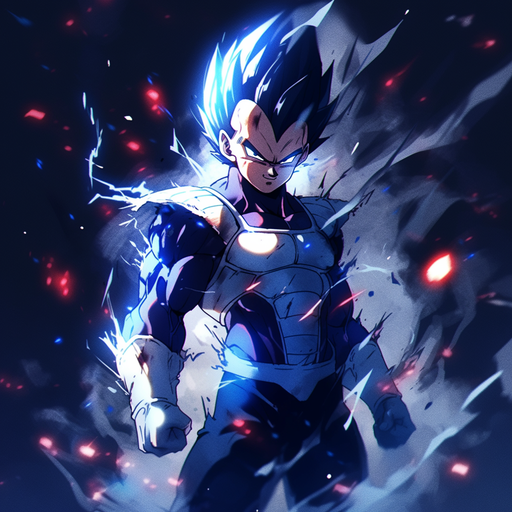 Vegeta from Dragon Ball Super emitting a powerful aura in a state of intense rage.