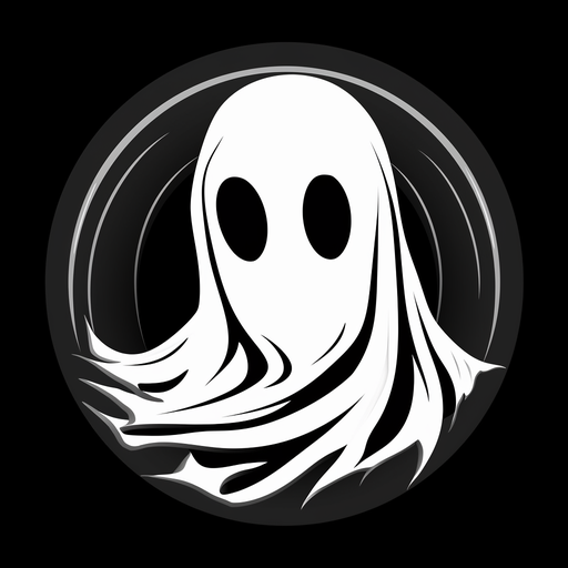 Cartoon-style ghost portrait in black and white.