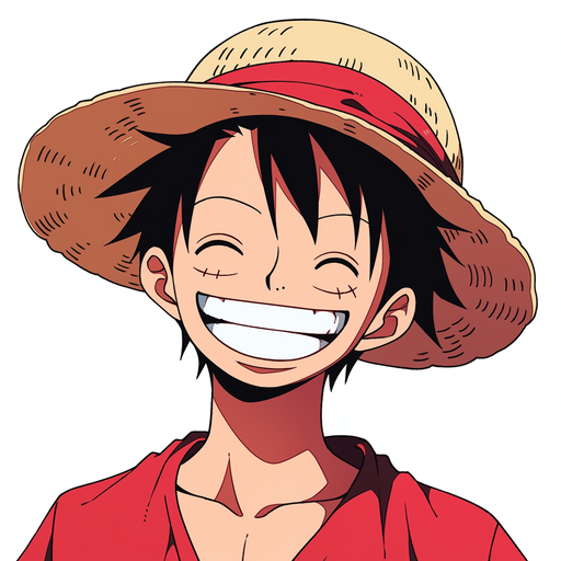 Black and white portrait of Monkey D. Luffy from One Piece manga, showcasing his unique hairstyle.