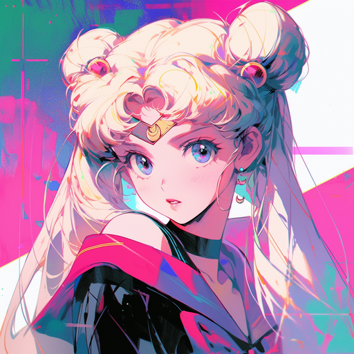 Sailor Moon-inspired glitchy retro anime profile picture.