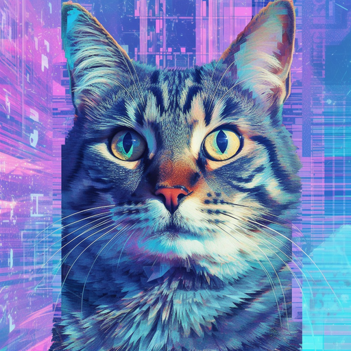 Glitched cat with abstract style design.