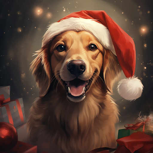 Festive dog wearing a Santa hat.
