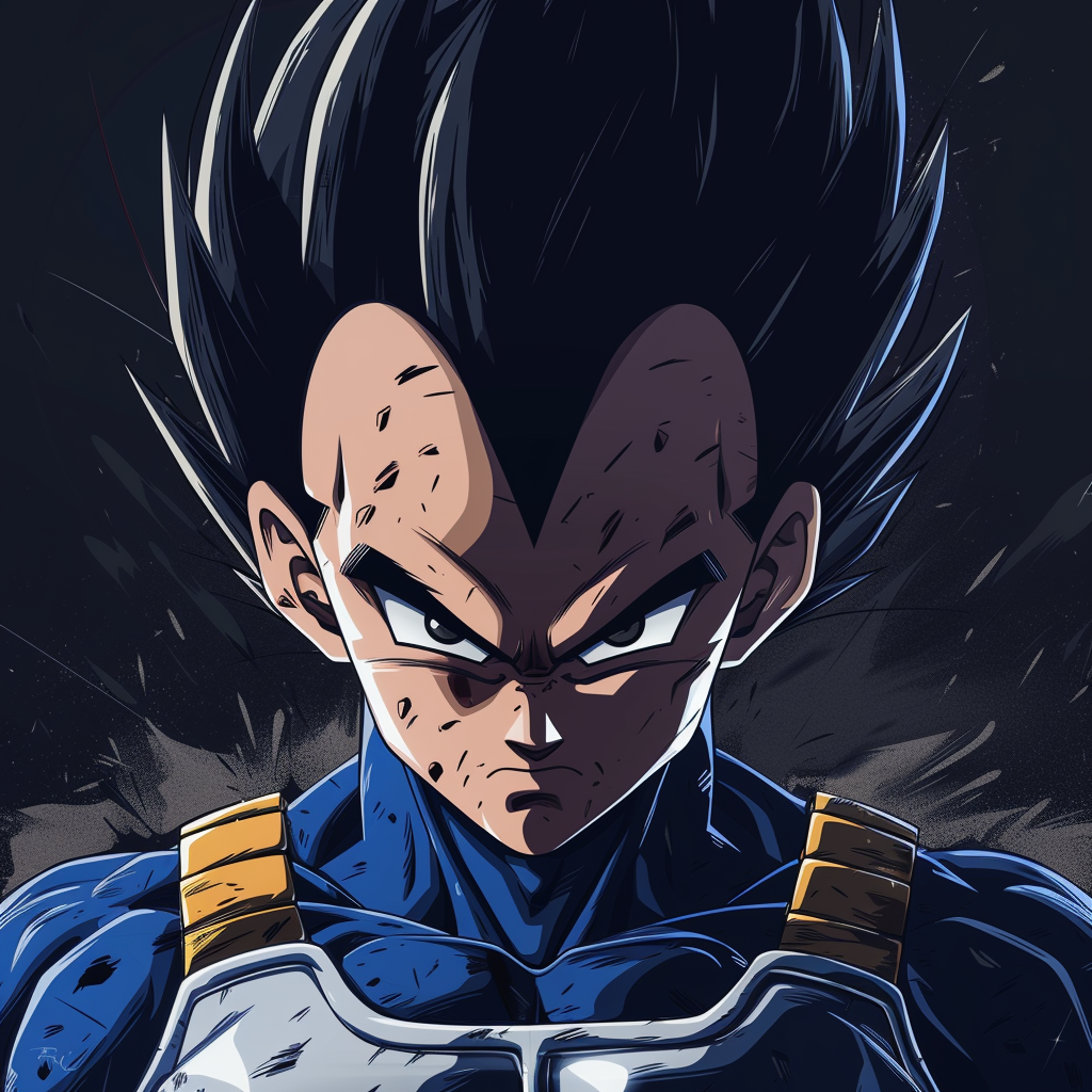Illustrated avatar of a confident, spiky-haired character in combat armor for a profile photo, tagged with Vegeta.