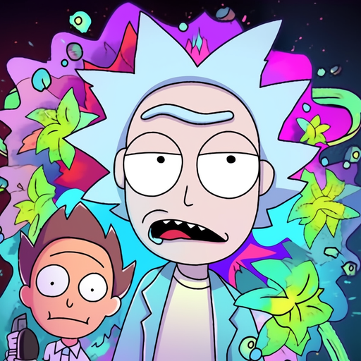 Colorful artwork featuring Rick and Morty characters in a profile picture style.