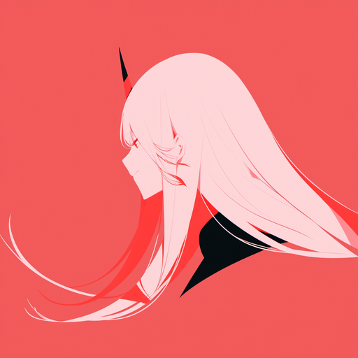 Minimalist red monochrome portrayal of Zero Two from Darling in the Franxx anime.