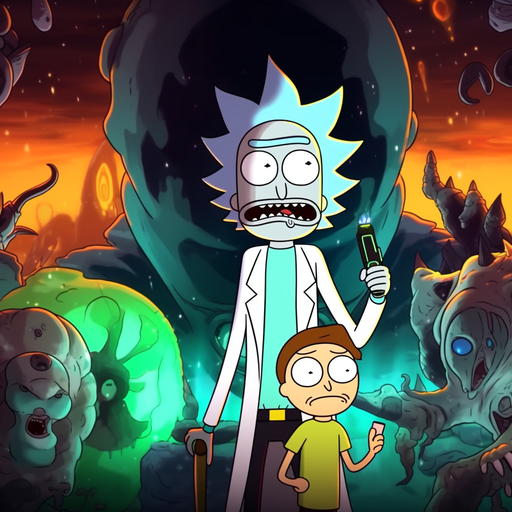 Rick and Morty profile picture with dimensional portal background.