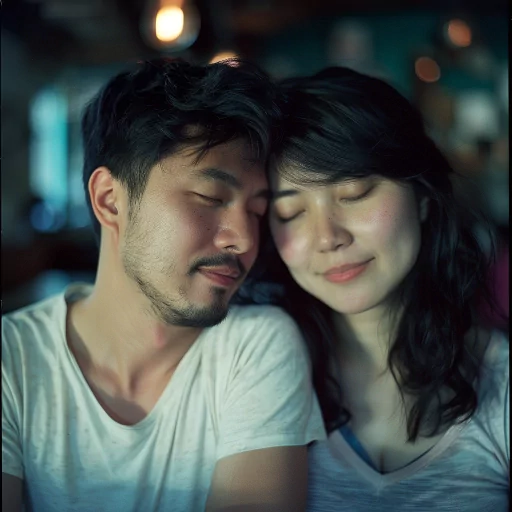 Romantic couple profile picture with two individuals leaning their heads together, eyes closed, in an intimate moment.