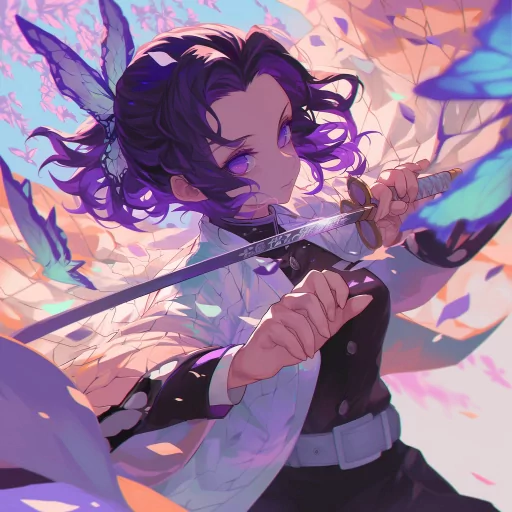 Anime-style Demon Slayer avatar showcasing a character with purple hair wielding a sword.