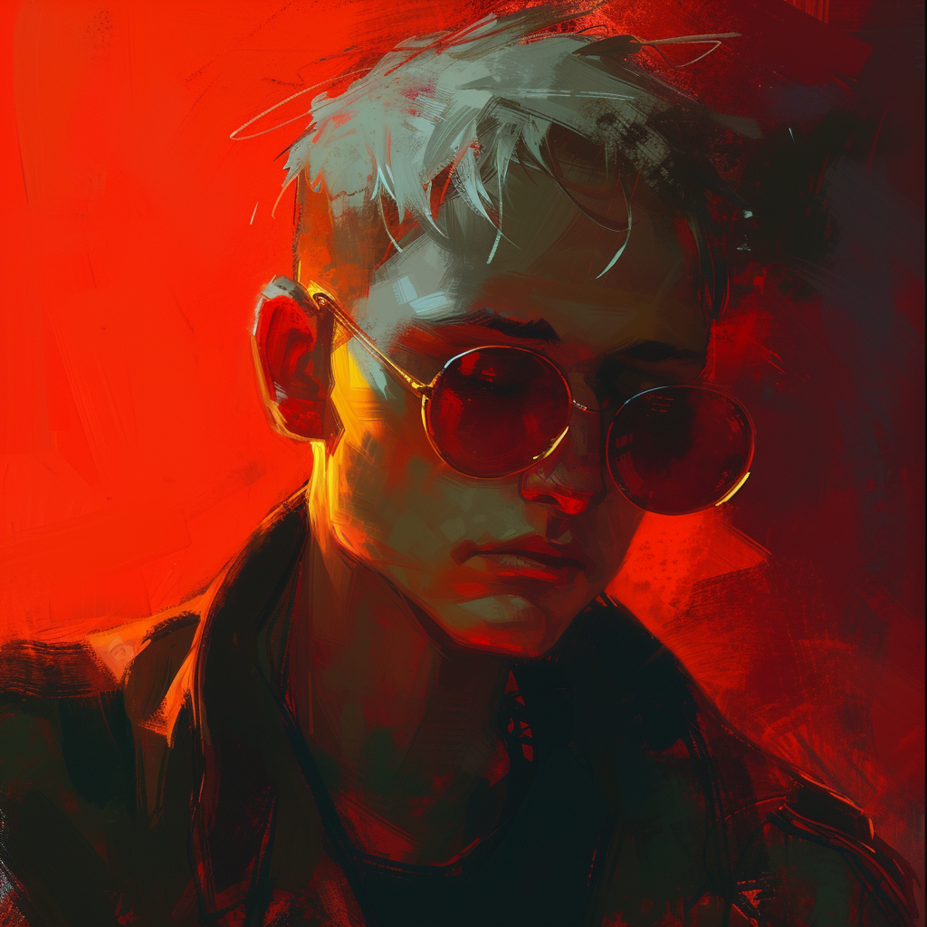 Cool stylized avatar featuring a person with sunglasses and short hair against a vibrant red background, ideal for a profile photo or PFP.