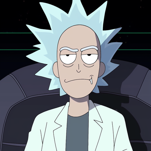 A portrait of Rick Sanchez from Rick and Morty, a well-known animated character.