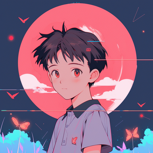 Shinji from Neon Genesis Evangelion looking cute against a moonlit background.