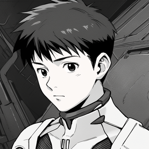 Shinji, a black-and-white manga-style portrait from Neon Genesis Evangelion.