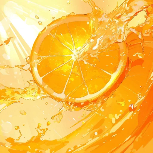 Vibrant orange profile picture featuring a dynamic splash with a slice of orange centered, symbolizing freshness and energy.
