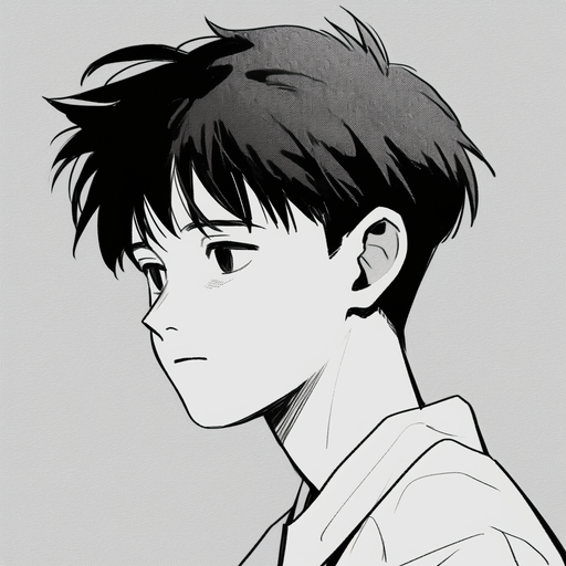 Shinji Ikari from Neon Genesis Evangelion - Manga-style black and white portrait.