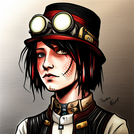 Steampunk inspired emo character with intricate design and dark aesthetic.