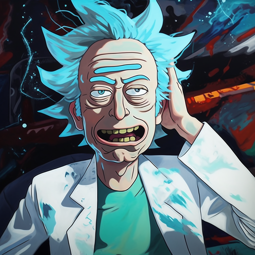 Animated portrait of Rick Sanchez from Rick and Morty, wearing a mischievous smile.