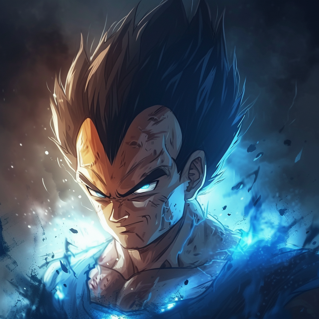 Animated profile picture of Vegeta in a dynamic pose with glowing blue energy, ideal for avatars or pfps.
