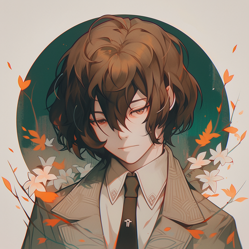 Dazai portrait with a serene expression and colorful background.