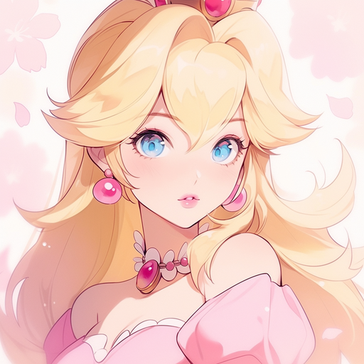 Princess Peach wearing a crown and smiling.