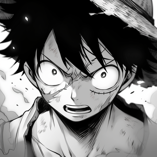 Luffy, the protagonist of One Piece manga, in a black and white profile picture.