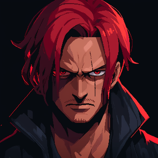 Shanks, a character from One Piece, depicted in a pixel artstyle.