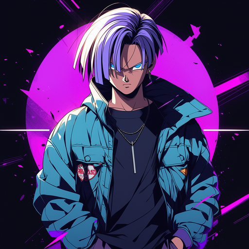 A vibrant, maximalist Trunks profile picture from Dragonball anime.