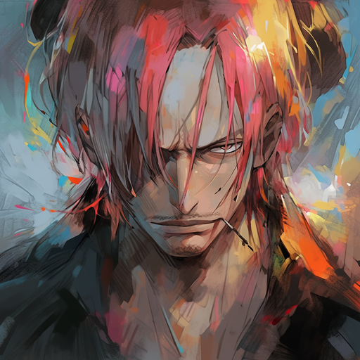 Shanks, One Piece character with colorful brushstrokes.