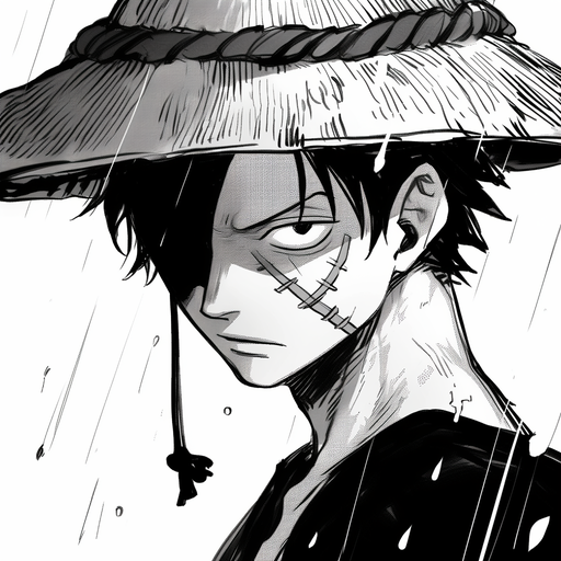 Luffy, the protagonist of One Piece, manga-inspired black-and-white profile picture.