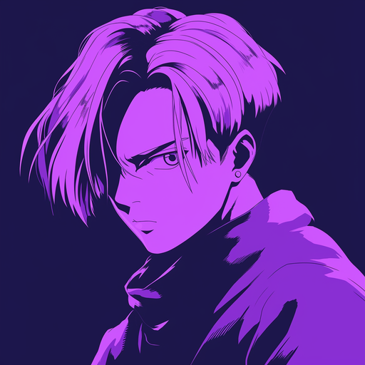 AI-generated profile picture of Trunks in a purple monochrome style.