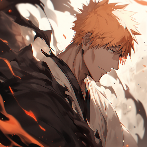 Ichigo Kurosaki from Bleach anime standing against a vibrant background, expressing intense emotions.