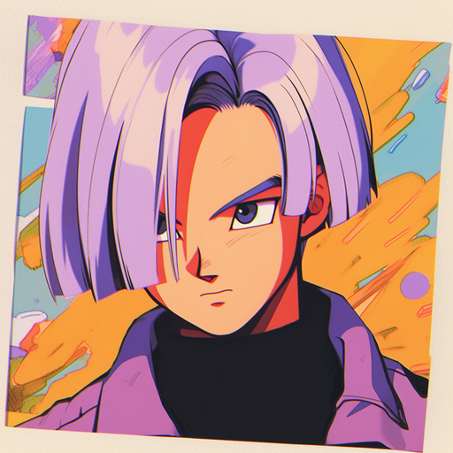 Trunks, a character from Dragon Ball, in a polaroid-style pfp.