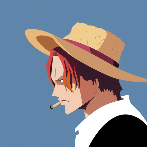 Shanks from One Piece with a straw hat, in minimalist vector style.