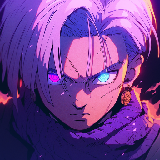 Trunks, a character from Dragonball anime, has a fierce expression in this profile picture (pfp).