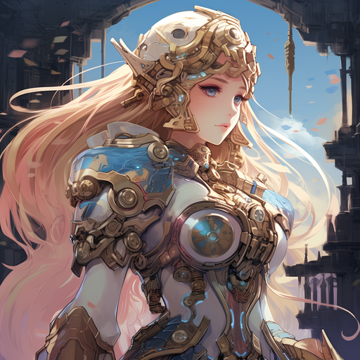 Princess Zelda in anime style with a mech suit.