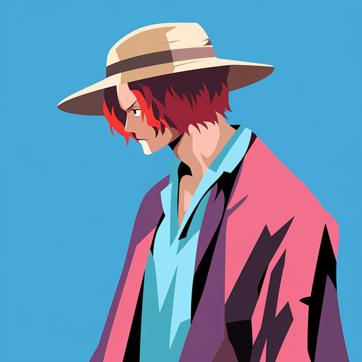 Shanks, One Piece character, wearing a minimalist vector-style straw hat.