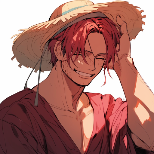 Smiling Shanks wearing straw hat & 80s anime style