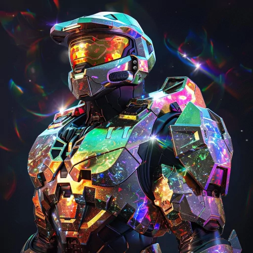 Stylized Master Chief avatar with vibrant cosmic effects for a profile picture.