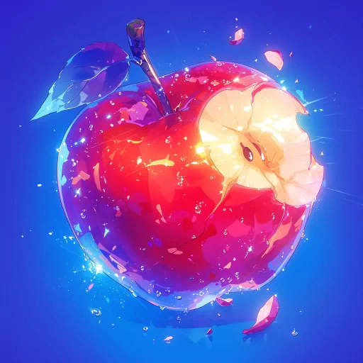 Vibrant apple profile picture with a dynamic splash effect on a blue background
