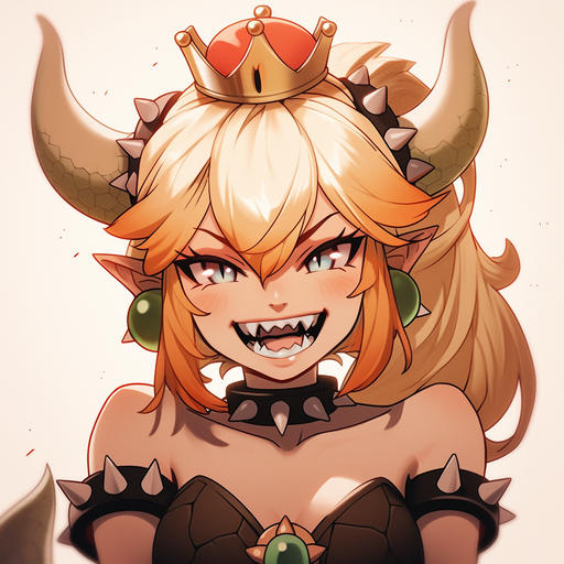 Charming illustration of Bowsette in a cute style, resembling a fusion of Bowser and Princess Peach.