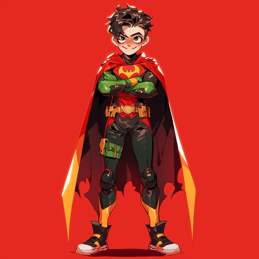 Charming anime character Robin against a red background in an anime-influenced style.
