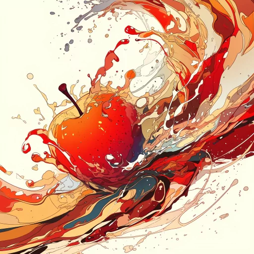 Artistic apple profile picture featuring vibrant splashes of paint and dynamic swirls embodying creativity and energy.