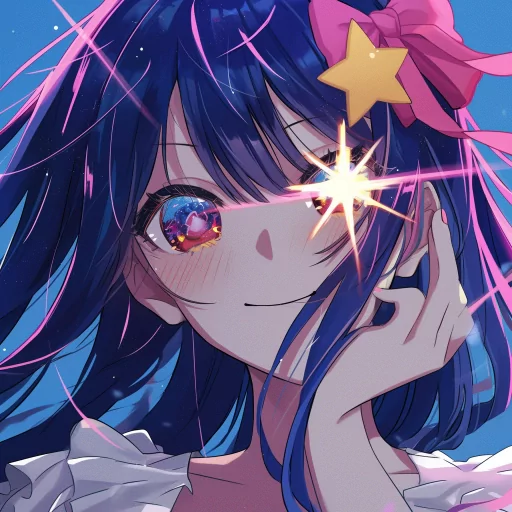 AI Hoshino anime avatar with sparkling eyes and star accessory for profile photo.