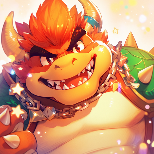 Kawaii Bowser in vibrant colors, featuring expressive features.