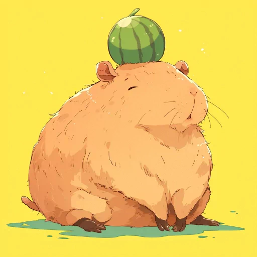 Cute capybara avatar with watermelon hat against a yellow background.