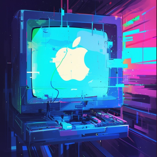 Stylized Apple logo on a neon cyberpunk background for a tech-themed avatar or profile photo, evoking a futuristic feel.