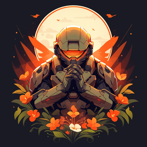 Master Chief in vector art form, with vibrant colors.