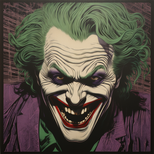 Joker-themed wood engraving in vivid colors.